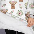 thumbnail image 3 of Oversized Wearable Blanket Hoodie,White Highland Cow Flower Pattern Sherpa Blanket Hoodie with Super Pockets,Super Warm Fuzzy Pullover for Women & Men, 3 of 6
