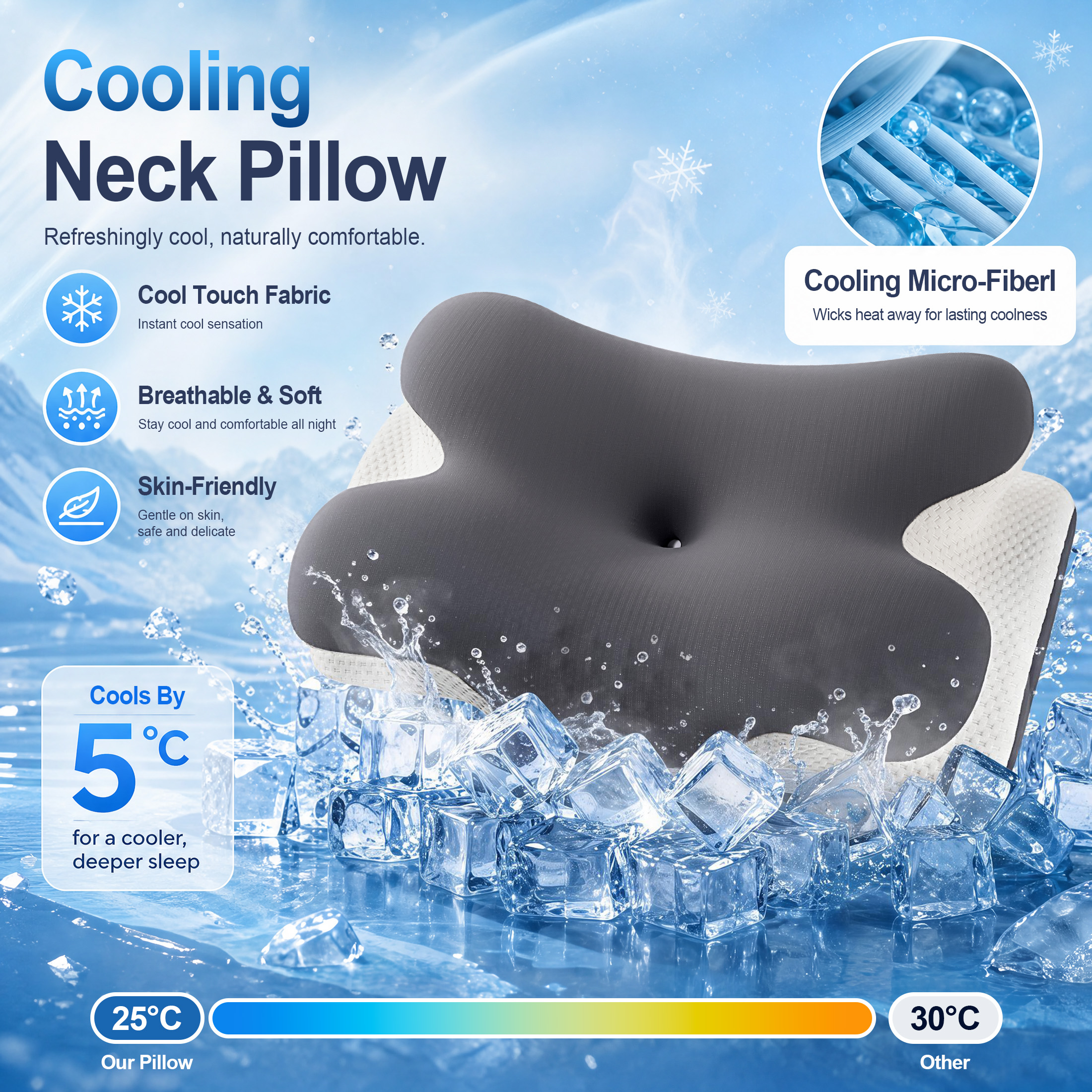 Vipuse Memory Foam Cervical Neck Support Pillow photo 2