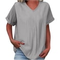 thumbnail image 2 of YMNXA Women's T Shirt Short Sleeve V Neck Solid Color Comfortable Breathable Loose Fit Tee Top For Casual Daily Wear,Grey,S, 2 of 5