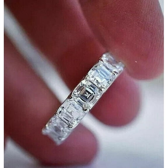 2Ct Asscher Lab-Created Diamond Eternity Wedding Band Ring 14K White Gold Plated Sterling Silver