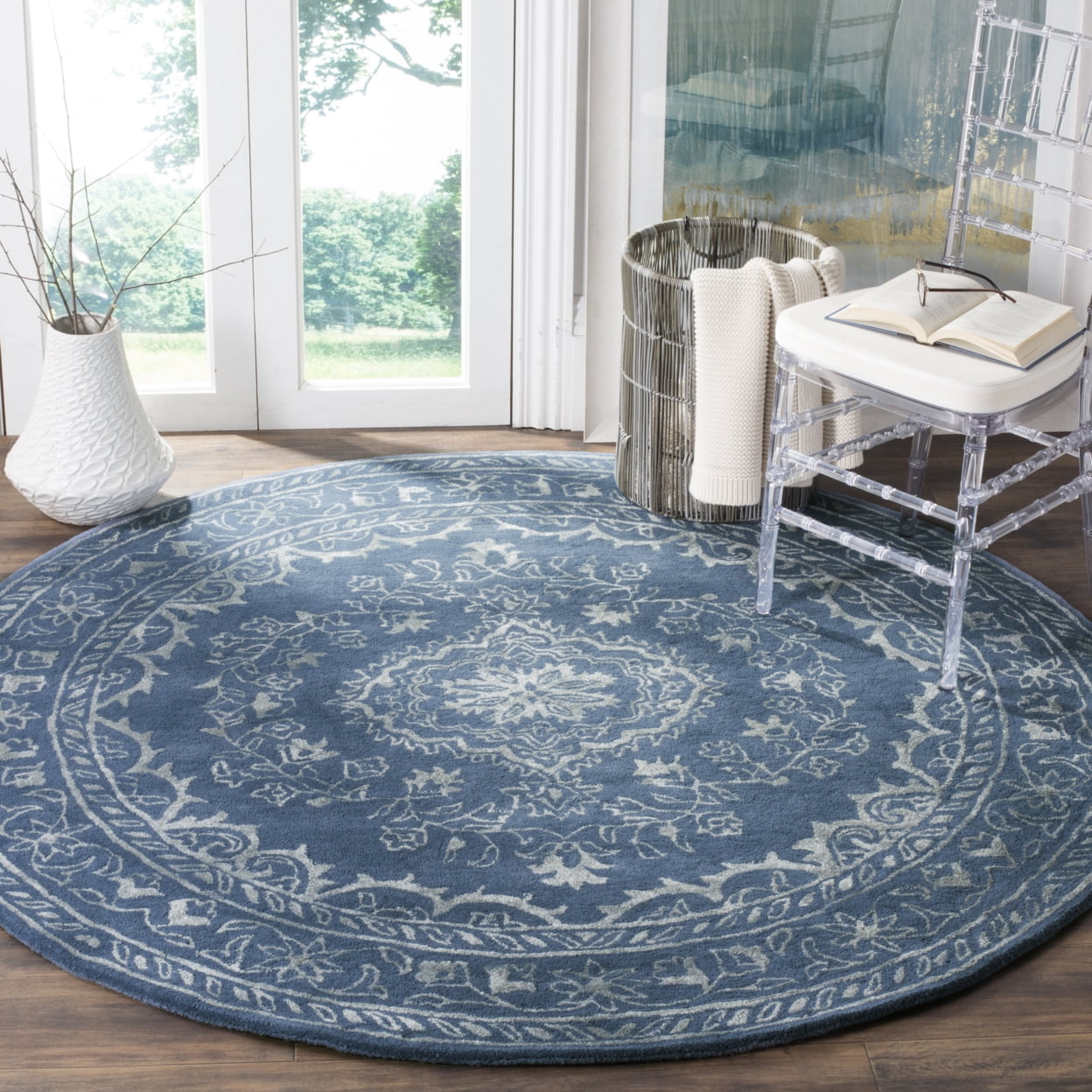 SAFAVIEH Glamour Gaia Floral Bordered Wool Area Rug, Blue, 5' x 8'