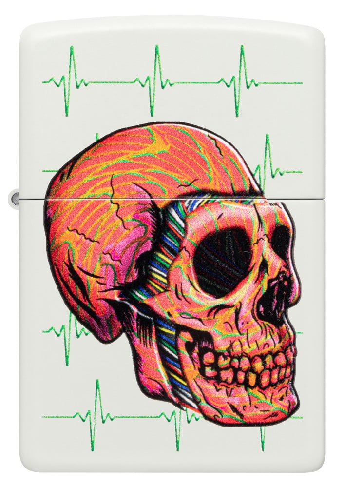 Zippo Cyber Skull Design White Matte Pocket Lighter
