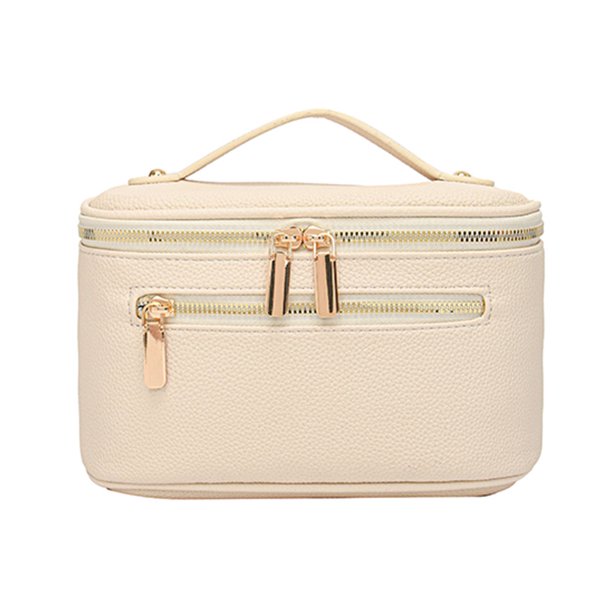 Maquillaje Mujeres PU Cosméticas Organizador Gran Capacidad Caja Almacenamiento Dual Zippers Cosmética