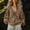 c01Brown, variant on LNWUY Women's Puff Long Sleeve Shirt Solid Color Pleated V Neck Blouse Casual Loose Fit Summer Elastic Shirts Blue M