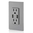 thumbnail image 4 of Leviton Réceptacle Duplex Combiné & Chargeur USB, 15A, Gris, 4 of 6