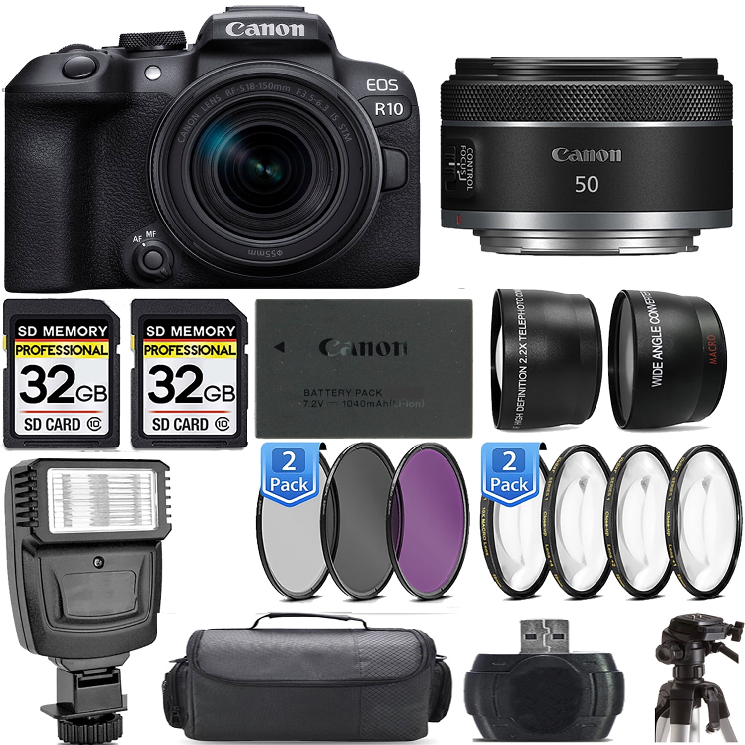 Canon EOS R10 Mirrorless Camera with 18150mm Lens +50mm f/1.8 STM Lens +Flash Kit