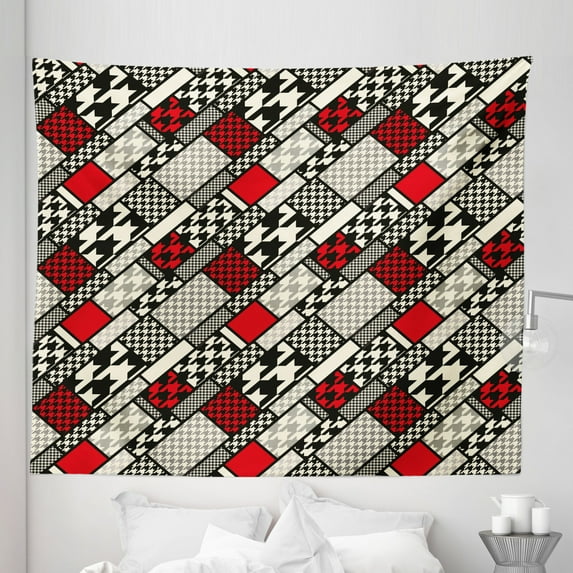 Modern Tapestry, Minimalist Abstract Pattern with Retro Fashion Geometric Effect, Fabric Wall Hanging Decor for Bedroom Living Room Dorm, 5 Sizes, White Black Red, by Ambesonne
