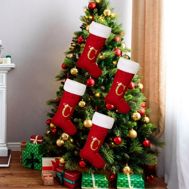 Chimenea Decoraciones de Navidad Suministros de Decoración de Navidad Red High End Gold Velvet Letter Calcetines 26 Carta Calcetines Regalo de Navidad Calcetines Regalos de Navidad de la Familia
