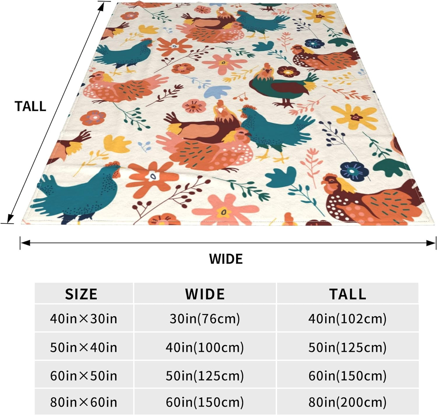 Chicken Blanket Retro Gifts for Kids Adults for Bed Living Room Bedding Couch Soft Lightweight Warm Cozy Vintage Cute Hens Flower Floral Throw Blankets Birthday Decor 40X50in All Seasons
