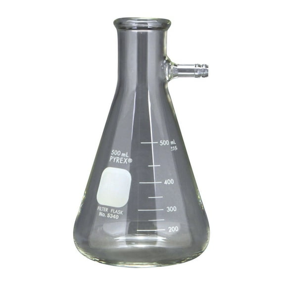 Pyrex Glass Filtering Flask, Heavy-Walled, With Side Tubulation, 500 Ml