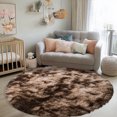 thumbnail image 3 of Socofuz 4x4ft Round Fluffy Rug, Tie-dye Brown Indoor Ultra Soft Plush Rugs for Living Room, Non-Slip Carpet for Nursery Home Decor, 3 of 7