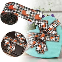 Autumn Wired Edge Ribbon 5 Yards Pumpkin Check Print Fabric Ribbon 2.5 Inch Wide Fall Thanksgiving Decor Vintage Farmhouse Style for Gift Wrapping Wreath Making Bow Craft DIY Projects