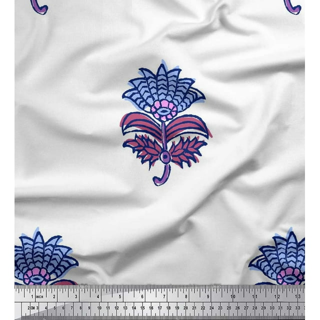 Soimoi Modal Satin Fabric Leaves & Floral Block Decor Fabric Printed Yard 42 Inch Wide