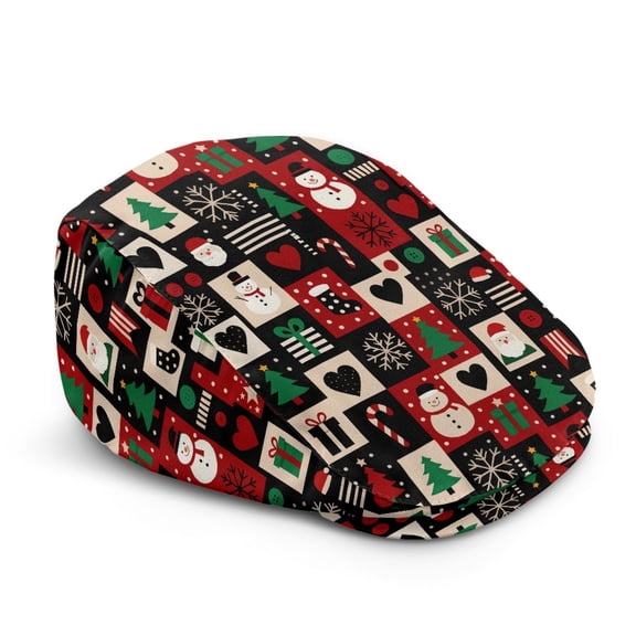 FUIALDOLG Light Beret Hat for Travel Outdoor, Christmas Patchwork Print Polyester Vintage Newsboy Hat Lightweight