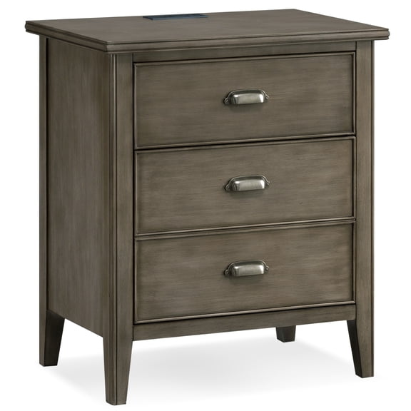 Leick Home 10522-GR Laurent Nightstand with Top Drawer, Behind Door Storage with USB-C Fast Charging Station AC/USB Charger, Smoke Gray Wash