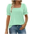 thumbnail image 7 of Short Sleeve Shirts for Women, Xunlbb Women's Casual Solid Square Neck Loose Short Sleeve T-shirt Blouses(Mint Green,S), 7 of 7