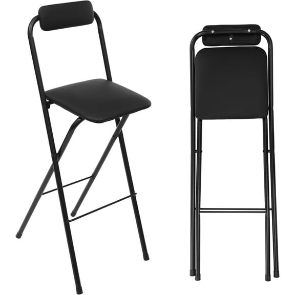 Kitchen island, cafe, shop use folding bar stool with backrest black metal black portable, counter height, foldable