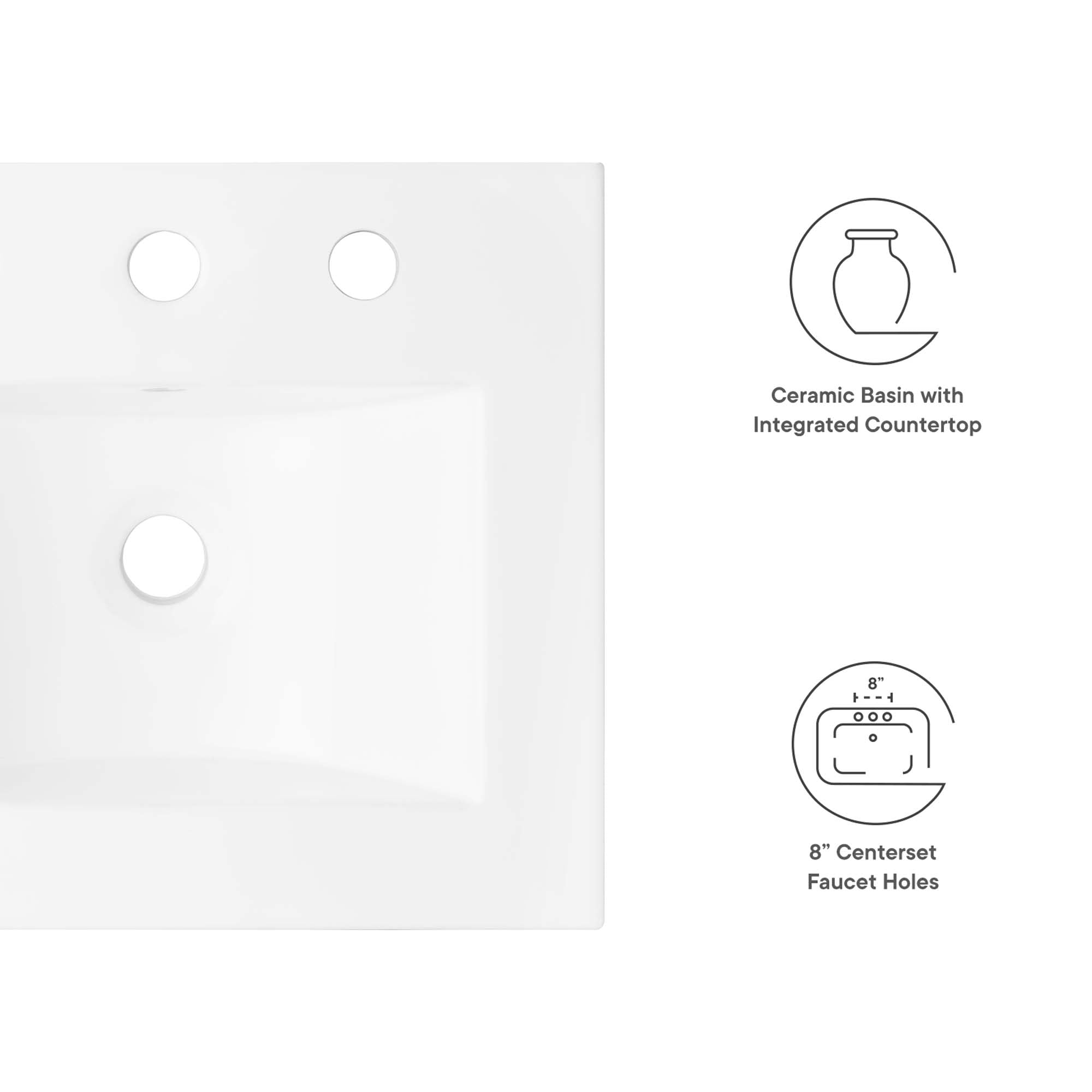 Modway Cayman Modern 18" Bathroom Sink in White With Rectangular Basin