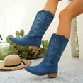 thumbnail image 6 of UngA Cowboys Boots for Women Square Toe Wide Western Boots Mid Calf Cowgirl Boots Pull On Fashion Embroidered Cowboy Boots Blue,Size 8, 6 of 6