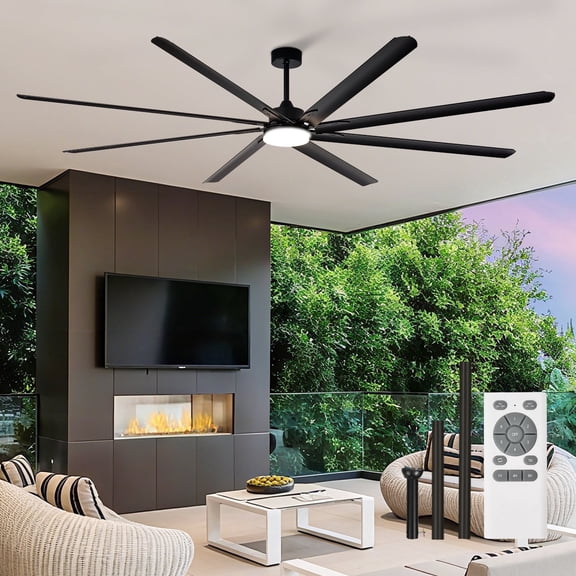 Depuley 100-Inch Industrial Outdoor Ceiling Fan with Light & Remote - High CFM DC Motor for Shop/Garage, Black