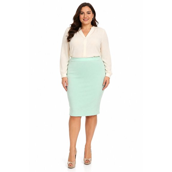 Women's Plus Size Casual Solid Pencil Midi Skirt