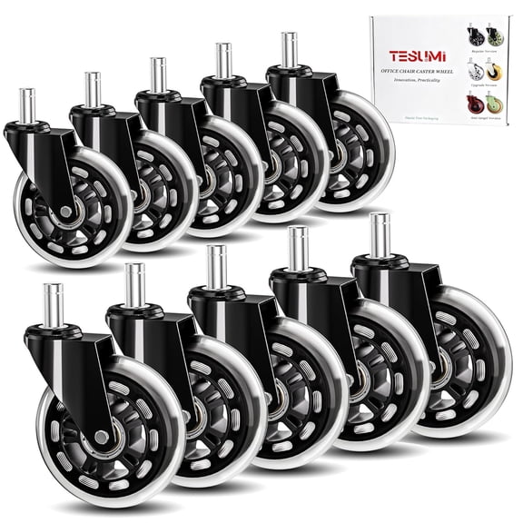 10 Packs Office Chair Wheels 3" Inch Roller Blade Rubber Caster Wheels Replacement, 11mm Universal Fit Stem Heavy Duty Gaming Office Desk Chair Caster Wheels for Hardwood Carpet Floor