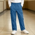 thumbnail image 4 of DJDLJWCJ Boys School Uniform Pants Comforty Elastic Waist Straight Cargo Pants Solid Color Side Pocket Casual Trousers Blue Size 11, 4 of 9