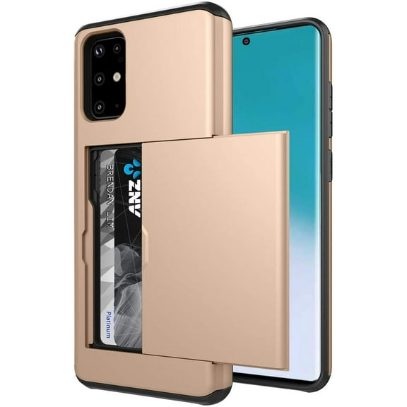 Card Slot Holder Wallet Samsung Galaxy S20 Case - (Gold) Dual Layer Shockproof with Heavy Duty Protection