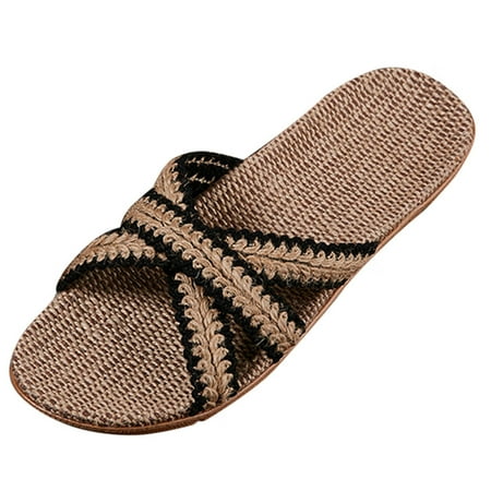 

GNEIKDEING Women s Slippers Men Home Summer Cross Strap Ladies Casual Shoes Linen Slippers Gift on Clearance