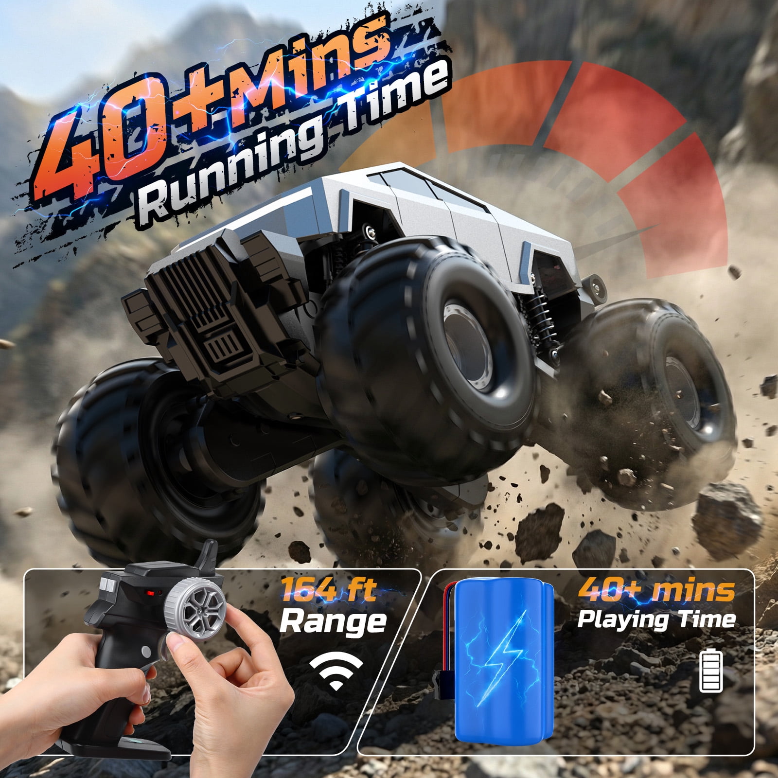 JoyStone Amphibious RC Car for Kids, 4WD Remote Control Monster Truck, All-Terrain Waterproof RC Truck with 360° Stunts, One-Key Stand-Up, LED Lights, Off-Road Toy for Boys Girls