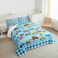 thumbnail image 3 of Homewish Construction Vehicles Truck Letters Alphabet Blue Plaid Grid Full Comforter Set, Breathable Home Decor, 3 Pieces, 3 of 8