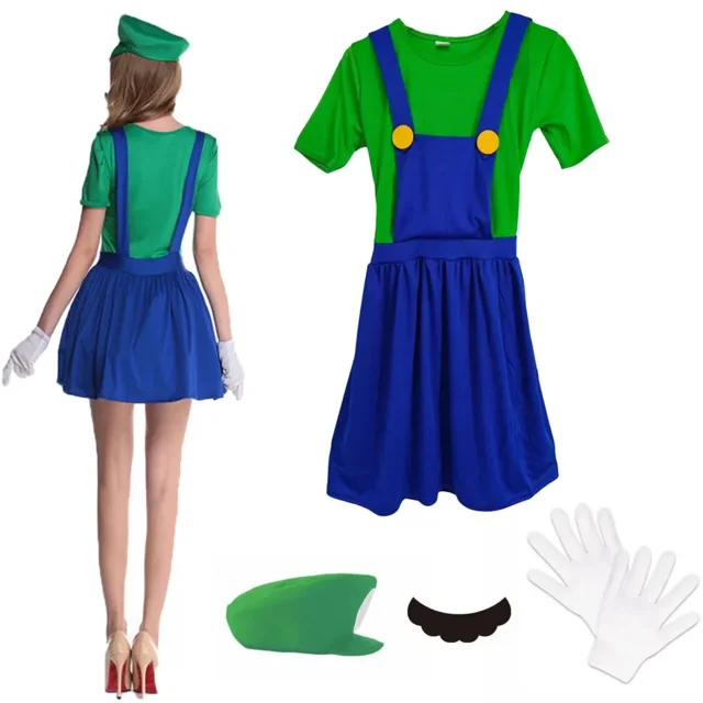 Disfraces de cosplay de los hermanos fontaneros, divertidos trajes de carnaval de Halloween para hombres y mujeres, mono elegante con sombrero, bigote y guantes.