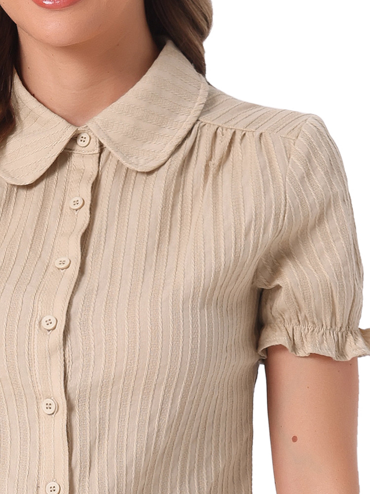 DARING DIVA Women's Cotton Frilled Top Turndown Collar Solid Blouse L Khaki