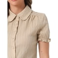 thumbnail image 5 of DARING DIVA Women's Cotton Frilled Peter Pan Collar Blouse S Khaki, 5 of 6