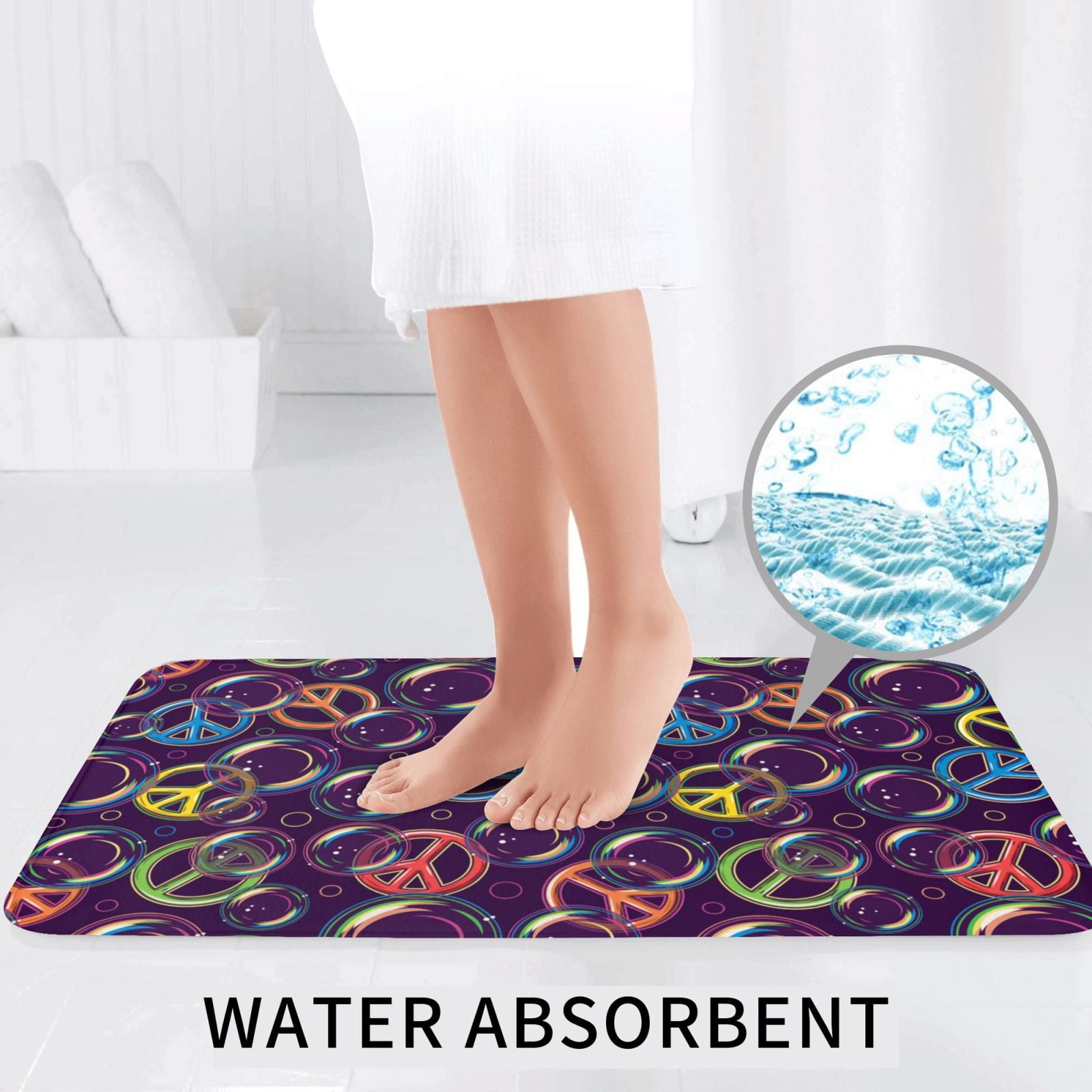 Bathroom Rugs Sets 3 Piece - peace sign bubbles dark purple Absorbent Non Slip Bath Mats, U-Shape Toilet Lid Cover, Contour Mat, Soft Washable Shower Mats Bath Rug Mat for Bathroom Tub Toilet