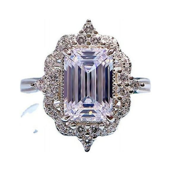 925 Sterling Silver Emerald Cut High Carbon Diamonds Gemstone Fine Jewelry Wedding Engagement Ring For Women