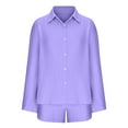 thumbnail image 3 of Summer Savings Clearance 2024! TAGOLD Womens Two Piece Outfits Sets,Women's Fashion Casual Solid Color Long Sleeved Shirt And Shorts Two Piece Set, 3 of 4
