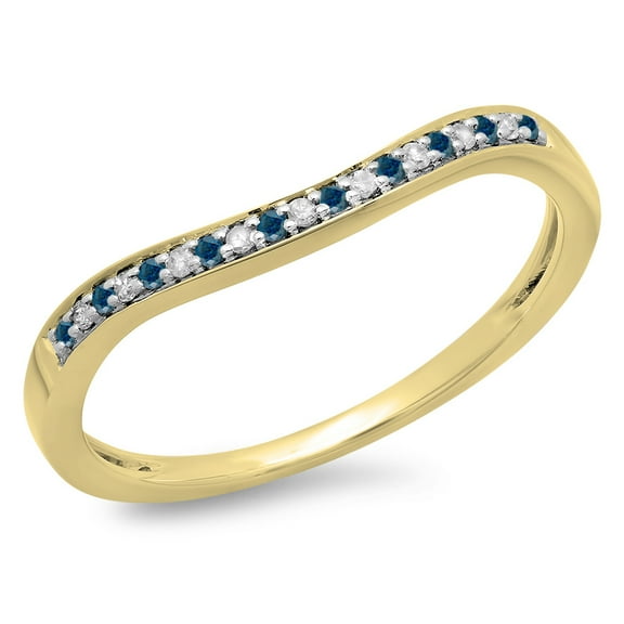 Dazzlingrock Collection 0.10 Carat (ctw) 14K Round Blue & White Diamond Stackable Wedding Band 1/10 CT, Yellow Gold, Size 9.5