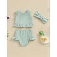 thumbnail image 3 of Suealasg Baby Girls Shorts Outfits Infant Girls Sleeveless Ribbed Tank Vest and Elastic Waist Skirt Ruffle Shorts +Headband 3Pcs Summer Clothes Set, 3 of 9