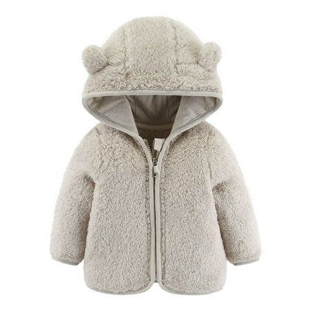 

QWERTYU Infant Baby Toddler Kids Boy Girls Zip Up Plush Outerwear Fall Winter Hooded Ears Jacket Long Sleeve Coat