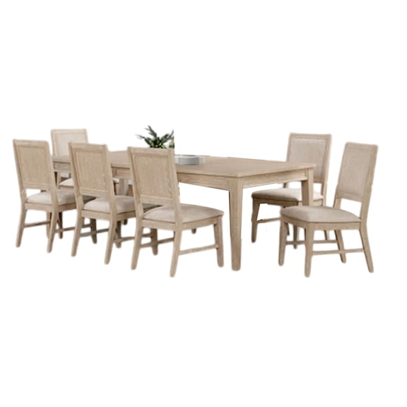 Rozie 7pc Dining Table Set, Extendable, 6 Fabric Chairs, Brown Wood