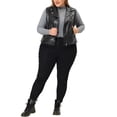 thumbnail image 2 of Unique Bargains Women's Plus Size Leather Zip Up Notch Lapel Riding Vests Jacket, 2 of 6