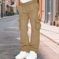 thumbnail image 2 of Ccpelsie Boy's Wide Leg Sweatpants Boy Fleece Open Bottom Straight Trousers Baggy Lounge Running Athletic Joggers Pants with Pockets(A01-Khaki,14-15 Years), 2 of 6