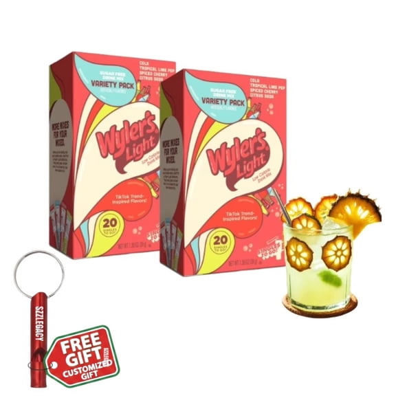 Wyler’s Light Singles To Go Water Drink Mix 2 Boxes (40 Total Sticks) BONUS Frutta Secca di Verão, Sugar-Free, Low Calorie, Includes 4 Flavors: Cola, Tropical Lime Pop, Spiced Cherry & Citrus Soda