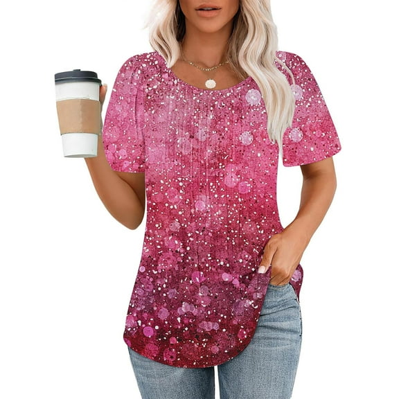 Odbmxy Graphic Women's Blouse Short Sleeve Women's Tops Everyday Relaxed Fit Leisure Fancy Dressy Tops,L