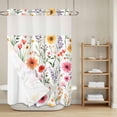 thumbnail image 6 of No Hook Shower Curtain with Snap in Liner, Spring Country Flowers Waterproof Fabric Bathroom Curtain Mesh Top Window, Watercolor Farm Floral Art Shower Curtains 48x72in, 6 of 9