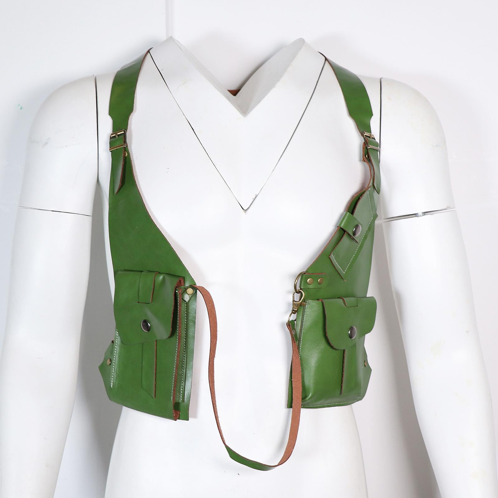Abbraccia Steampunk Shoulder Harness Pouch Wear Resistant Wallet Bag for Motorcycling Street Green