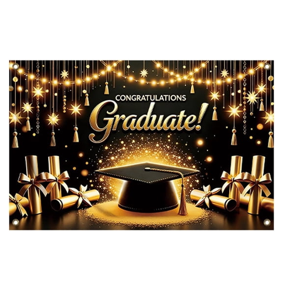 Congrats Banner Graduation Decorations - Large Graduation Backdrop Banner for Party Supplies, Photography Background, and Photo Booth Props - Grad Party Decor (Gold-2)