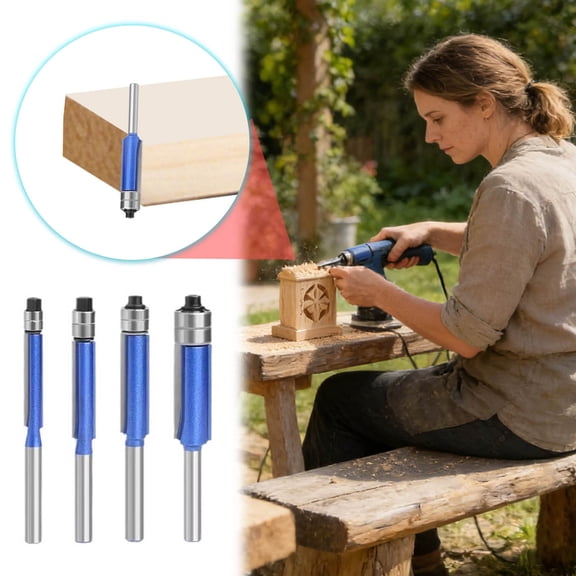 4PCS Flush Trim Router Bit Set 1/4 Inch Shank Top Bearing Flush Trim Router Bit