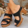 thumbnail image 2 of Slides for Women Comfy Orthopedic Heeled Sandals Peep Toe Hook and Loop Slip on Backless Heels Platform Lug Sole Pumps Shoes Black Size 6.5, 2 of 6